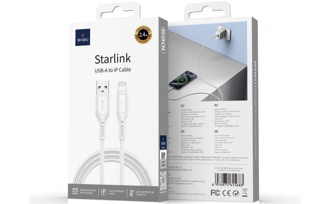 WiWU Wi-C042E A-L 2.4A Charging Cable USB - A to Lightning Data Transfer Cable 1M - White